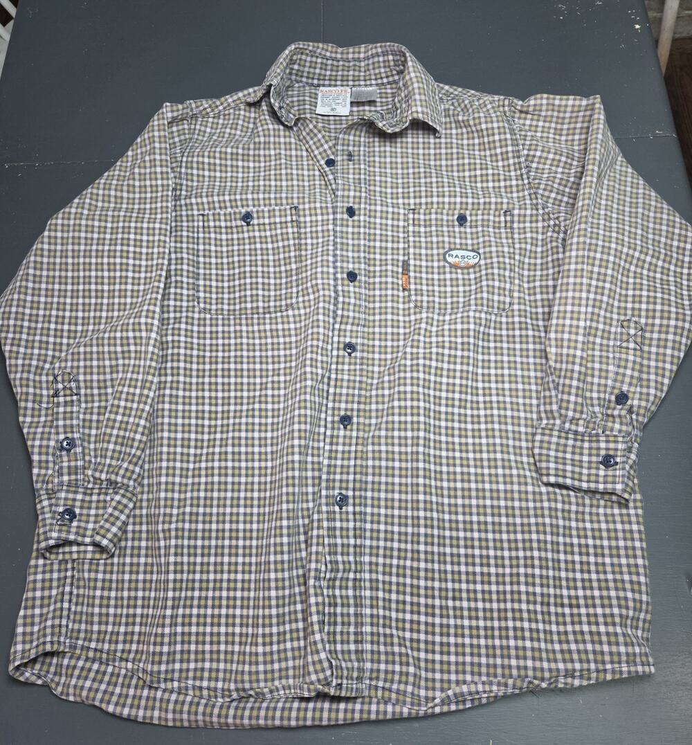 Rasco FR Flame Resistant Shirt Mens Large Plaid Button Up Workwear NFPA 2112
